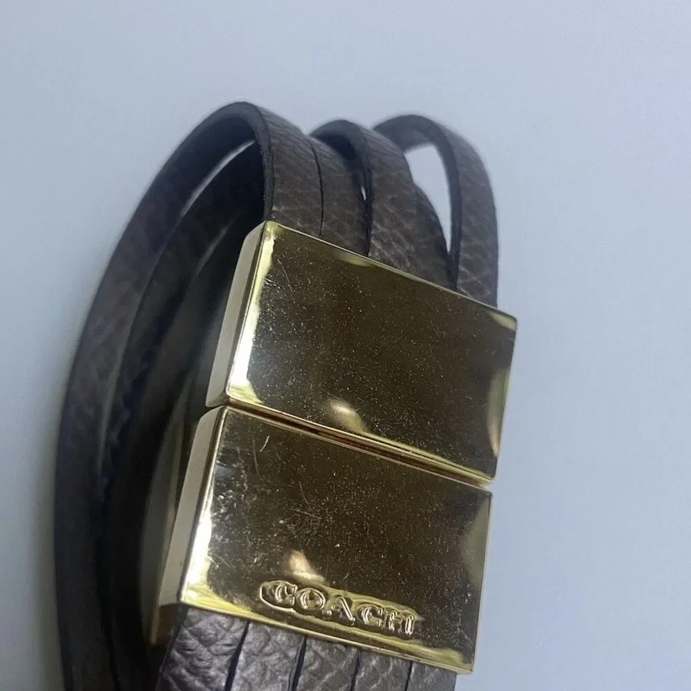 COACH Multi-Wrap Leather Bracelet Snakeskin-Embossed Metallic Gray Gold Hardware